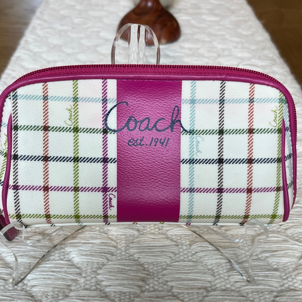 Coach Legacy Pink and White Plaid pouch